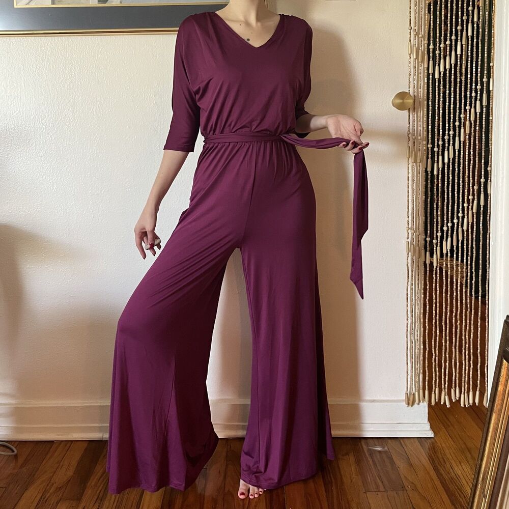 Kate & Mallory Purple Jersey 70s Style Retro Jumpsuit Size XS Groovy Studio 54